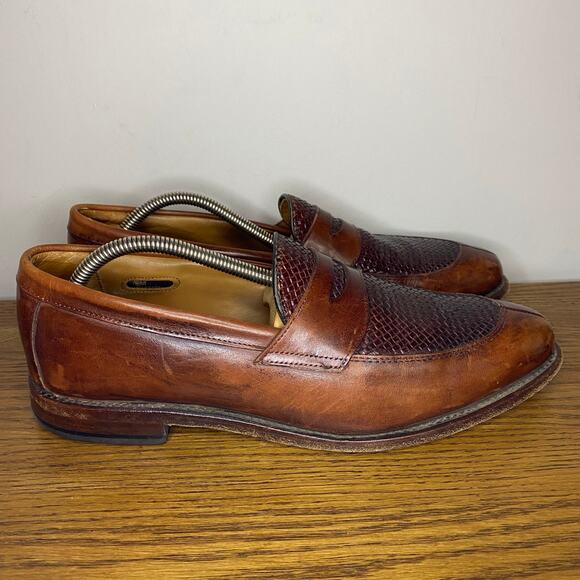 Allen Edmonds Leyland Woven Brown Penny Loafers Split Toe Leather Shoes 10.5 D - Picture 1 of 7